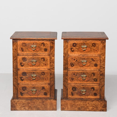 Pair Of Victorian  Inlaid Burr Walnut Lockers
