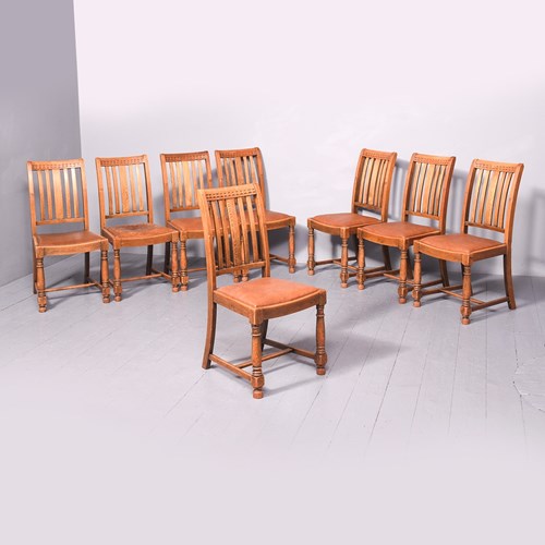 Quality Set Of 8 Solid Oak Dining Chairs