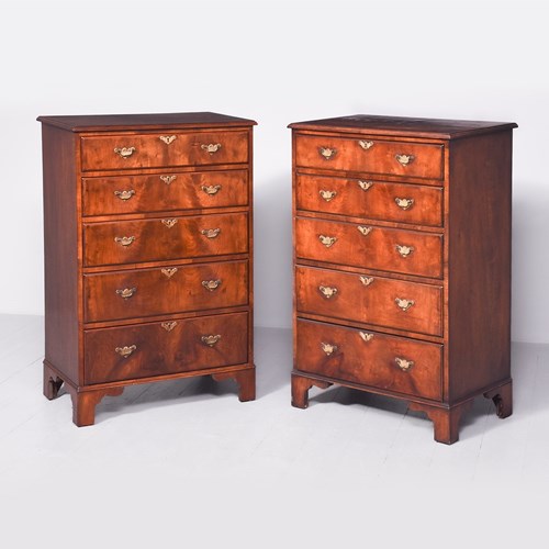 Rare Pair Of George II Style Walnut Chest Of Drawers 