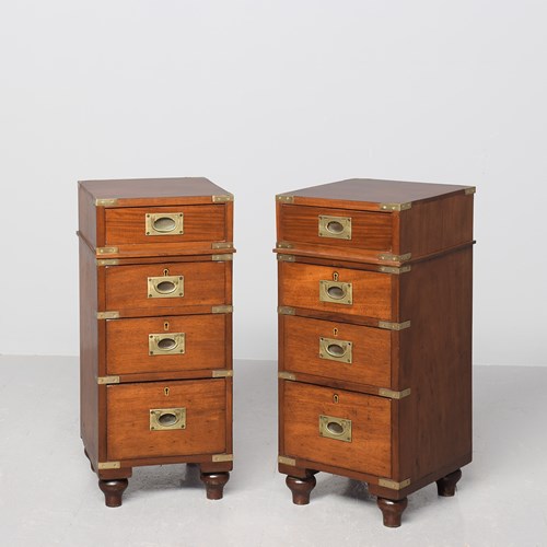Pair Of Mid Victorian Brass-Bound Mahogany Military/Campaign Lockers