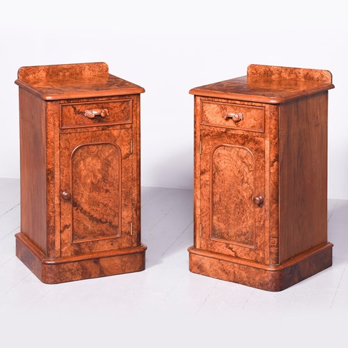 Pair Of Burr-Walnut Bedside Cabinets