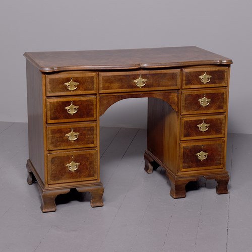 George II Style Crossbanded Figured Walnut Kneehole Desk With Engraved Brass Han