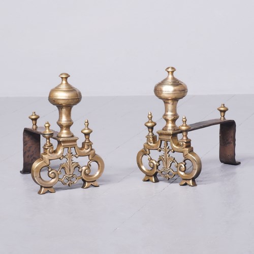 Pair Of Decorative Brass And Steel Andirons (Fire Dogs)