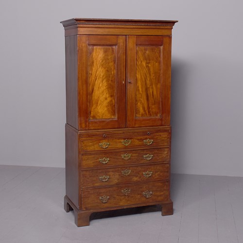 Neat-Sized George III Mahogany Linen Press With Lovely Colour And Patina.