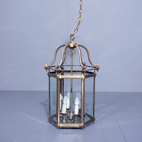 Large Brass Glass Hall Lantern