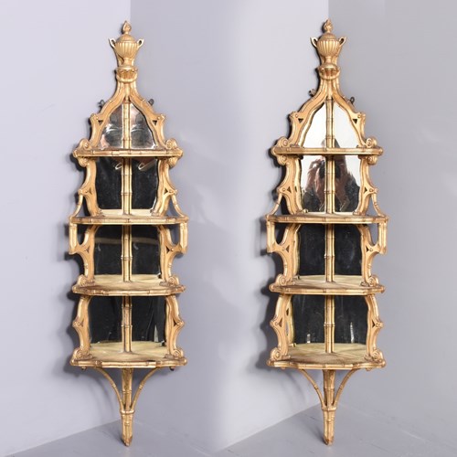 Pair Of Victorian Carved Giltwood  Corner Hanging Shelves