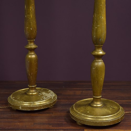 Antique Pair Gilt Turned Floor Lamps