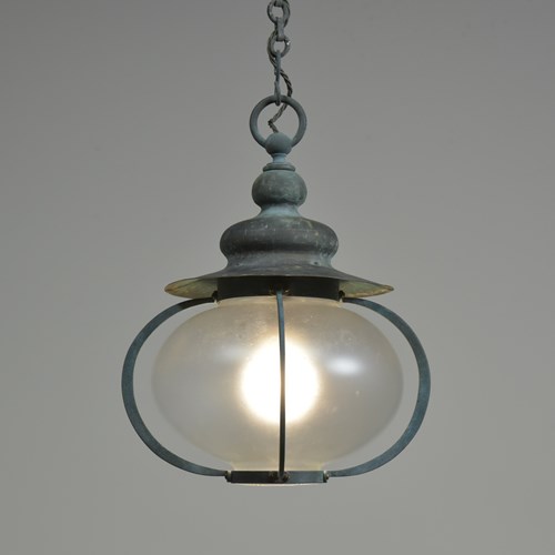 Verdigris Lantern With Etched Globe Shade