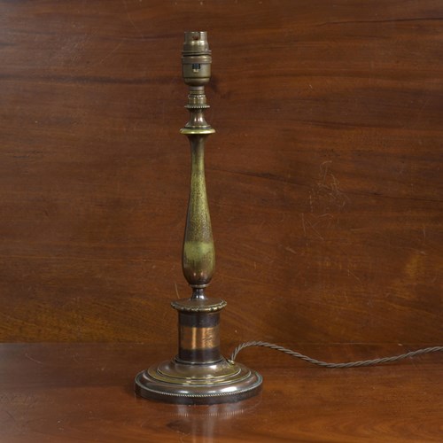 Antique Baluster Beaded Edge Brass Lamp