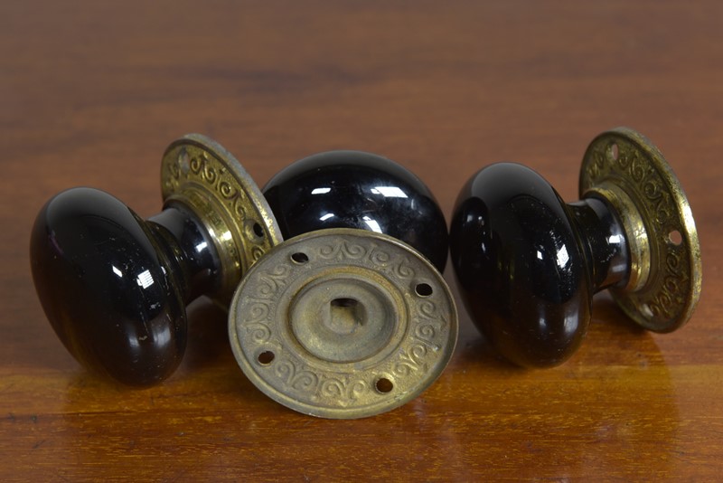 Anique Ceramic & Brass Doorknobs - Two Pairs-haes-antiques-dsc-3884-fm-main-637293908443556010.JPG