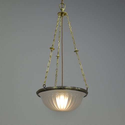 Edwardian Glass & Gilt Brass Plafonnier