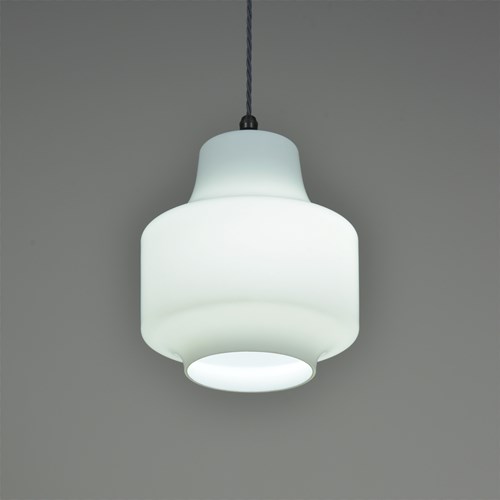 Pair Satin Opal Pendant Lights