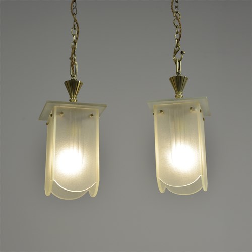 Pair Art Deco Glass Lanterns