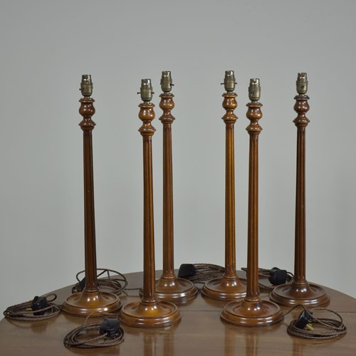  Mahogany Fluted Table Lamps X 3 Pairs
