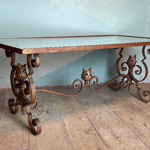 French Wrought Iron & Mirror Glass Coffee Table