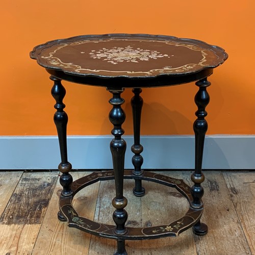 Italian Floral Painted Ebonised Occasional Table