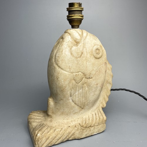 Art Deco Carved Marble Fish Lamp