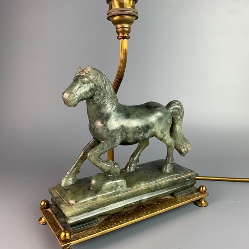Carved Jade Horse Table Lamp