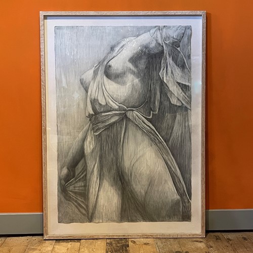 Large Classical Nude Charcoal & Bodycolour Drawing