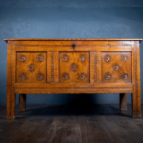 18Th Century Oak Coffer With Carved Rosettes