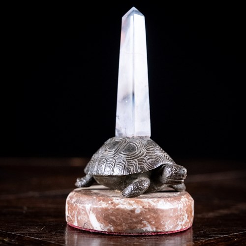 19Th Century Bronze And Agate Rotating Tortoise