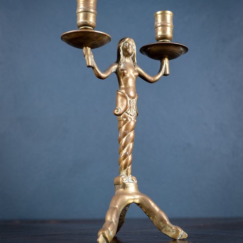 19Th Century Bronze Mermaid Candle Holder