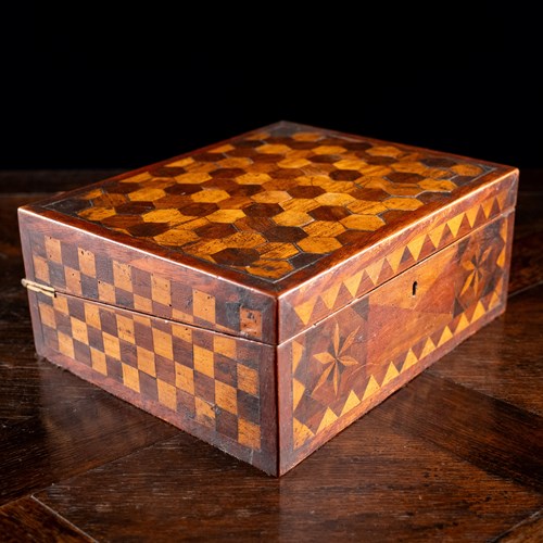 19Th Century Primitive Parquetry Writing Slope