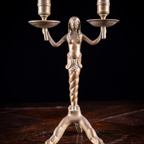 19Th Century Bronze Mermaid Candle Holder
