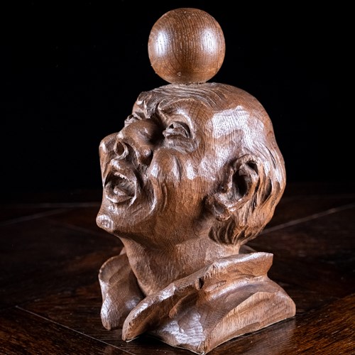 19Th Century Carved Oak Balancing Ball Newel Post Finial