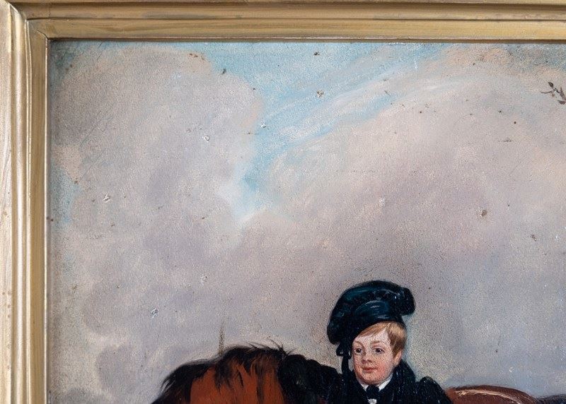 19Th Century Oil On Panel - Boy With Horse. Naive School.-harrington-antiques-dscf1565-main-638296916882575476.JPG