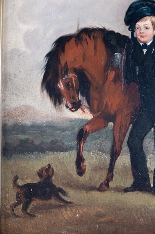 19Th Century Oil On Panel - Boy With Horse. Naive School.-harrington-antiques-dscf1573-main-638296916728827941.JPG