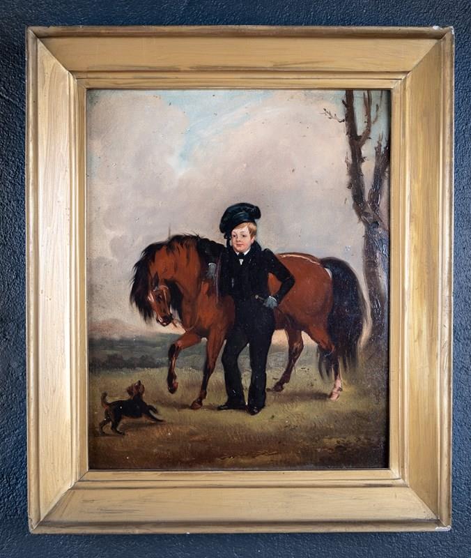 19Th Century Oil On Panel - Boy With Horse. Naive School.-harrington-antiques-dscf1581-2-main-638296916781014662.JPG