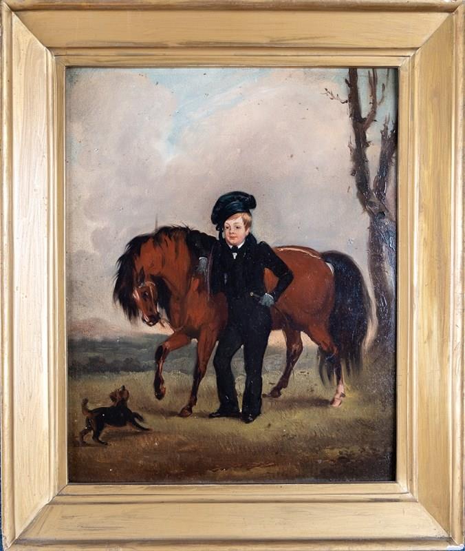 19Th Century Oil On Panel - Boy With Horse. Naive School.-harrington-antiques-dscf1581-main-638296916587125861.JPG