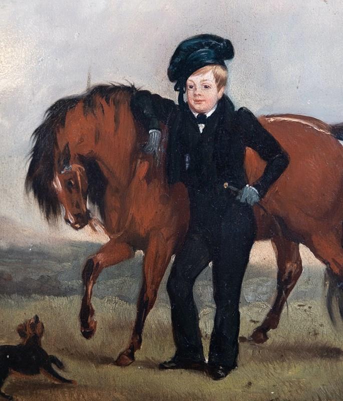 19Th Century Oil On Panel - Boy With Horse. Naive School.-harrington-antiques-dscf1757-main-638296915756640494.JPG