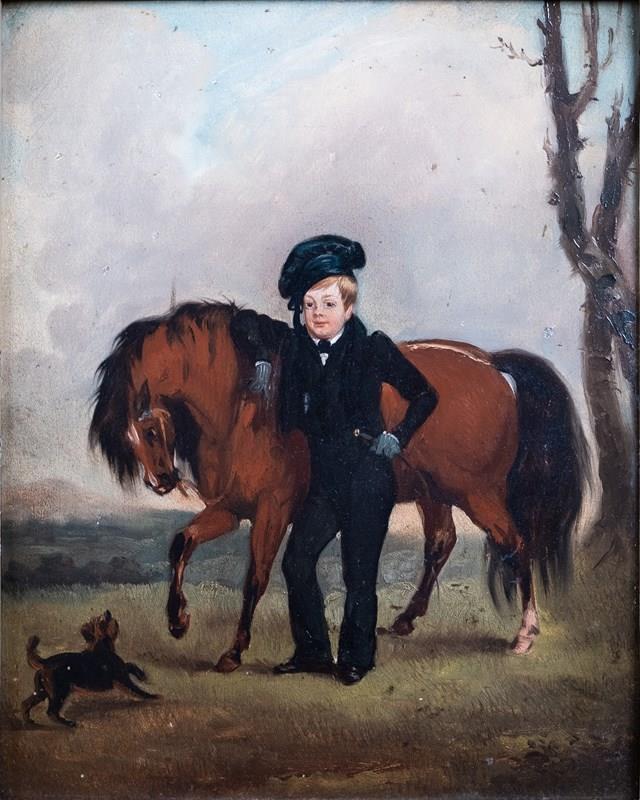 19Th Century Oil On Panel - Boy With Horse. Naive School.-harrington-antiques-dscf1765-2-main-638296916635859962.JPG