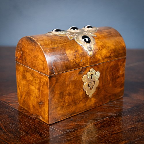 Victorian Walnut & Agate Cabochon Casket / Box