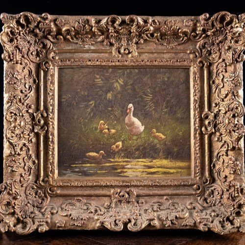 Constant David Ludovic Artz (1870-1951) - Ducks By A Pond. Oil On Board.