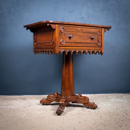 Early Victorian Gothic Revival Rosewood & Mahogany Side Table