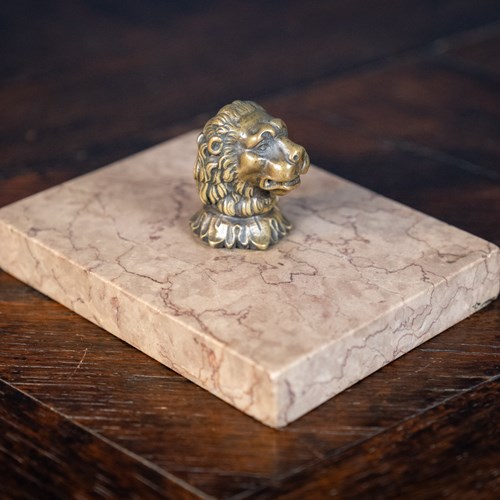 Regency Bronze Lion & Pink Marble Desk Weight