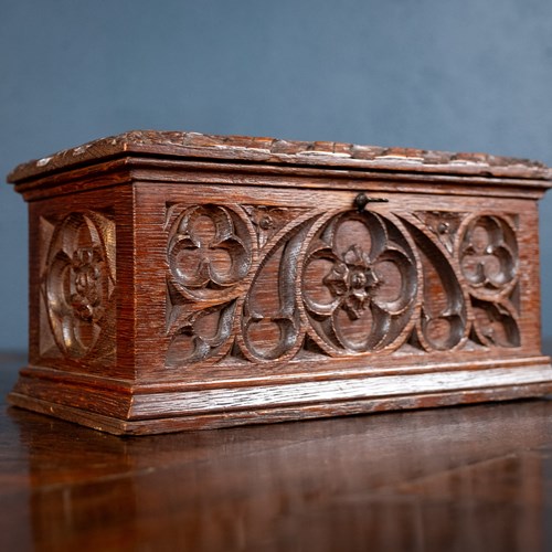 Victorian Gothic Revival Oak Letter / Correspondence Box, C.1880