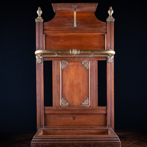 James Shoolbred & Co Early Victorian Oak & Brass Hall Stick Stand