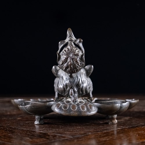 19Th Century Bronze Hidden Devil / Bird Inkwell