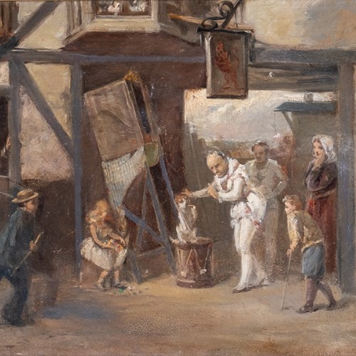 The Street Entertainer - Signed & Dated 1880. Oil On Canvas
