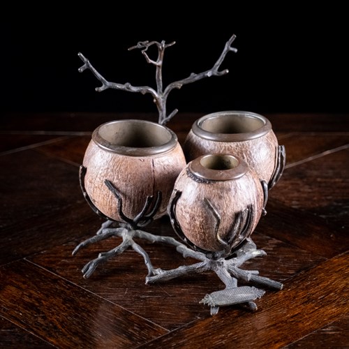 Large Bronze & Coconut Table Vesta, C.1880