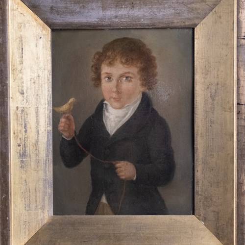 Early 19Th Century Boy With Bird (American School)