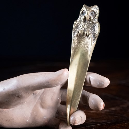 Figural Brass Owl Letter Opener, C.1900