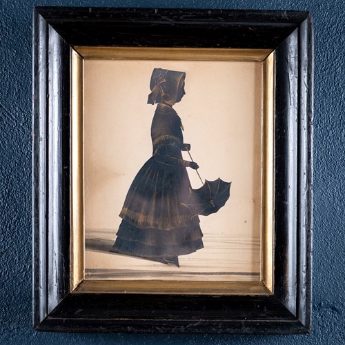 Fine 19Th Century Bronzed Silhouette Of A Girl With Parasol