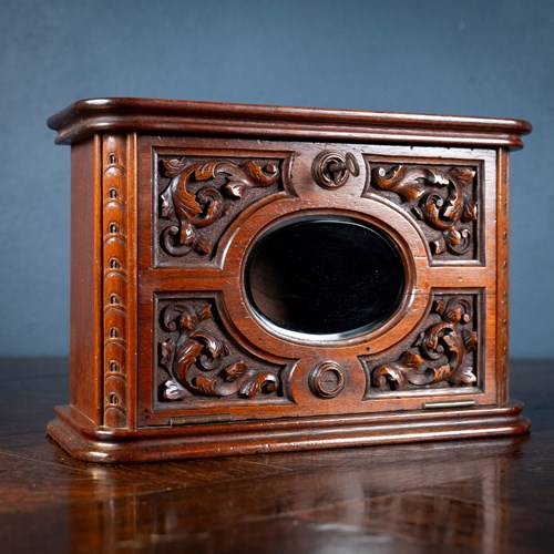 Fine Victorian Carved Walnut Glazed Letter Box