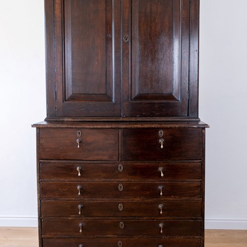 Georgian Oak Bookcase Cupboard, C.1800