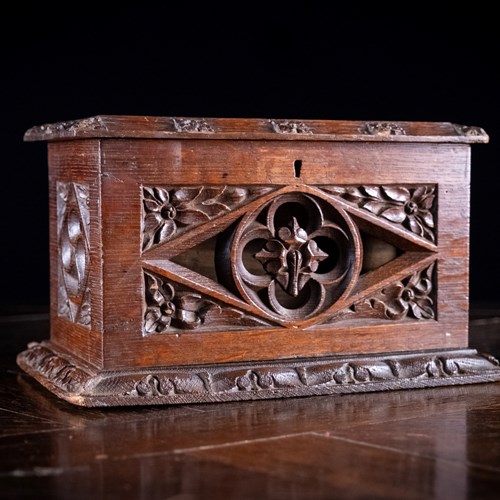 Gothic Revival Oak Letter / Correspondence Box, C.1880